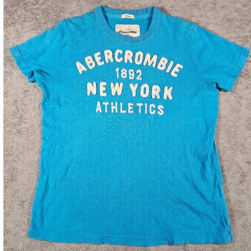 Abercrombie Kids Muscle Fit T-Shirt Blue New York Athletics Graphic Tee L Preppy